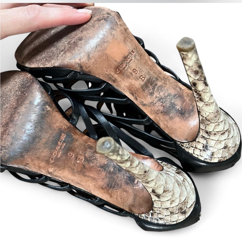Coach Women’s black leather and Snakeskin gladiator cage heels sandals club - Picture 8 of 9